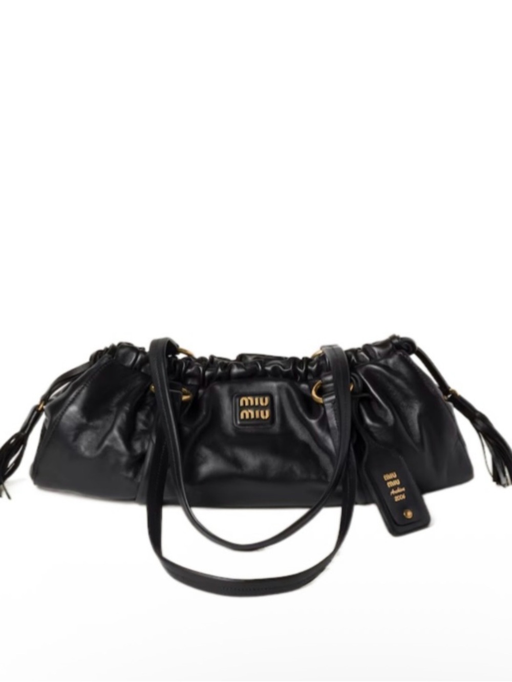 Miu Miu Black Joie Nappa Leather Shoulder Bag with Gold Hardware
